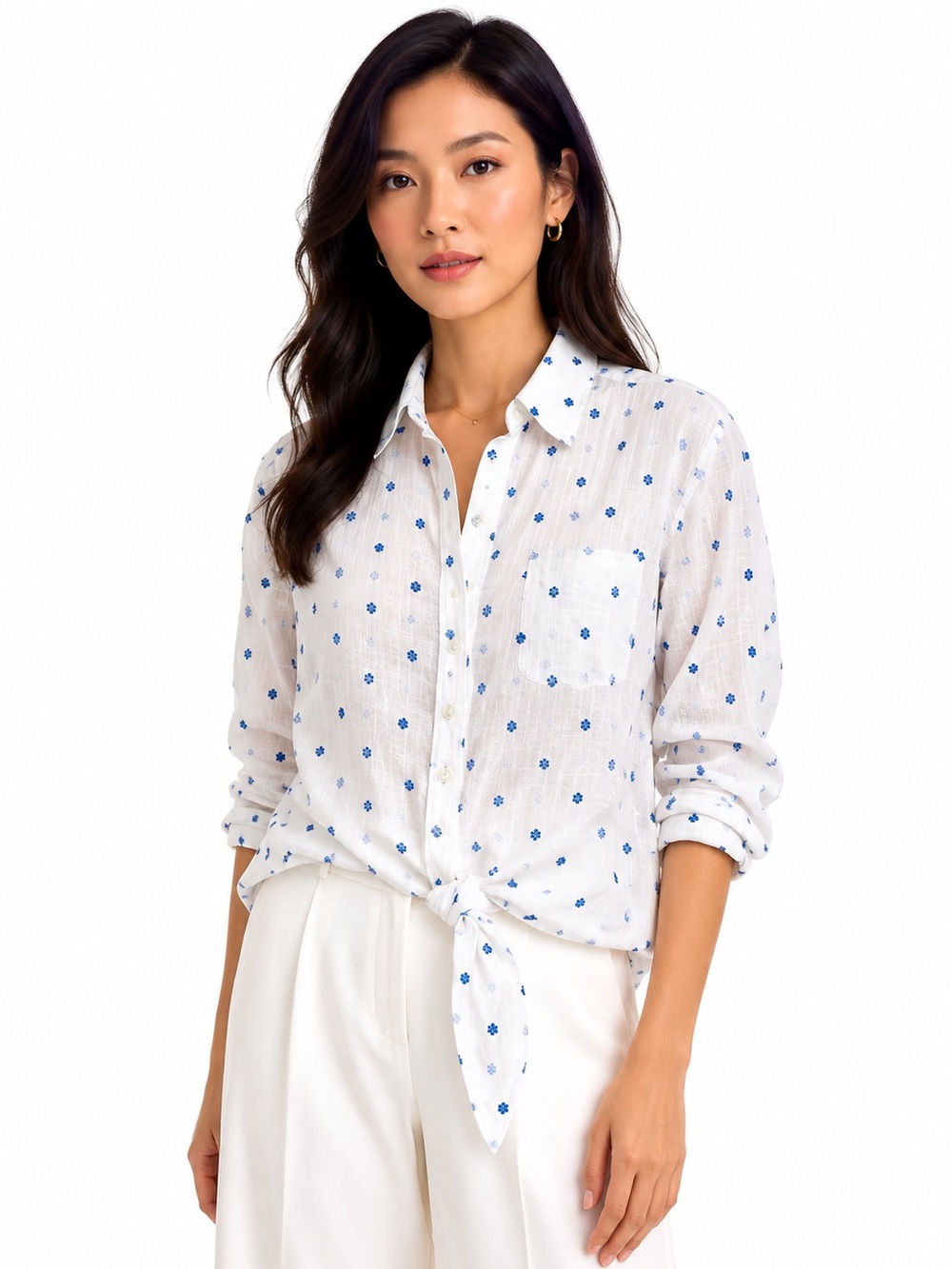 Loft Floral Embroidered Tie Front Button-up Shirt Women’s XS Momcore